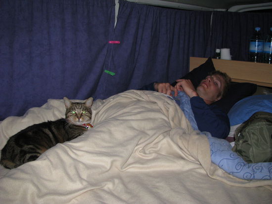 Kater Jack war 2 Abende unser Stubenkater....Er genaehmigte sich natuerlich auch ein Nickerchen in unserem Camper und bekam viel Streicheleinheiten...