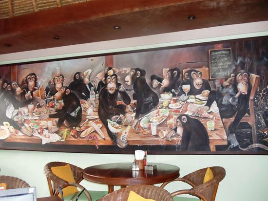 In Ubud dreht sich natuerlich alles um Affen. Monkeys Bar, Monkeys Pub, etc.... Dieses Bild hat mir auf Anhieb gefallen