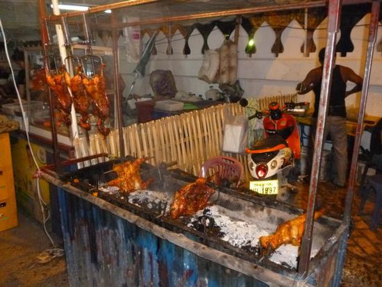 Gegrilllte Enten am Strassenstand - ich wollte mir gerne eine halbe kaufen, aber es gab nur Ganze, schade 