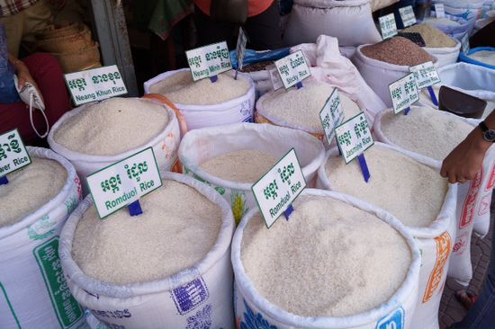 Reisstand am Markt in Siem Reap