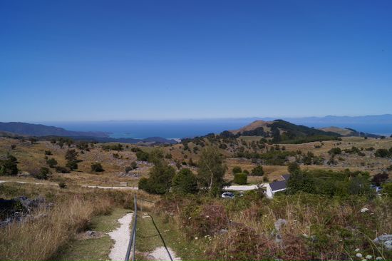 Blick von der Höhle zur Golden Bay am Abel Tasman Nationalpark
