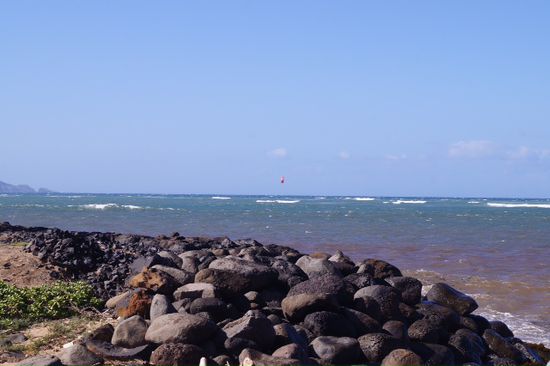Am Kanaha Beachpark. Ein paar Kitesurfer waren schon am Wasser