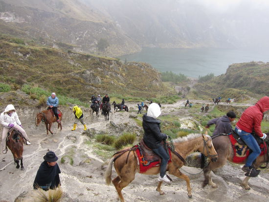 Runter zur Lagune führte ein schlammiger Weg, der sich bei dem Regen in einen Bach verwandelte. Wer keine Lust hat, den Weg wieder hochzulaufen, kann sich ein Pferd mieten. Leider waren alle Pferde schon weg und wir mussten im Regen alles wieder hochlaufen.