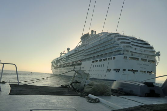 2 Tage lang waren weit und breit keine Schiffe zu sehen, bis wir kurz vor Cartagena von diesem riesigen Kreuzfahrtschiff überholt wurden.