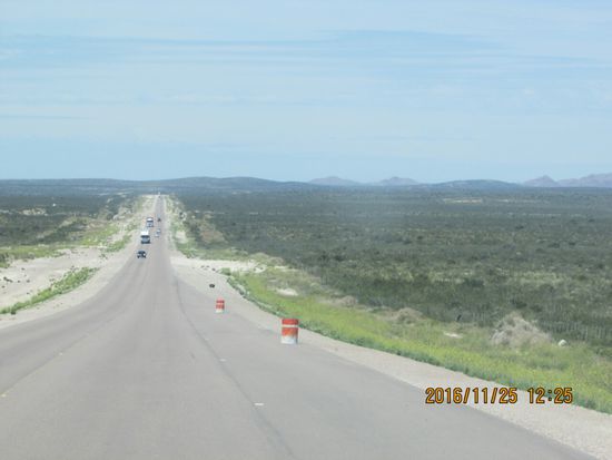 Spannendes Autofahren, links wie rechts dieselbe Landschaft und kilometerweit geradeaus.