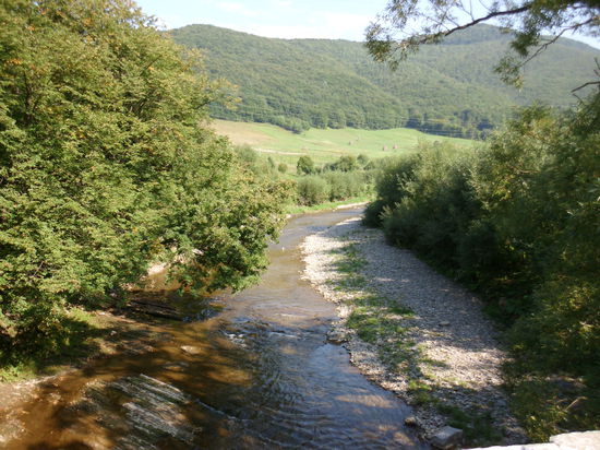 Die Latorica.Sie fließt aus den Karpaten zunächst parallel zur Theiß in die Slowakei und bildet dort eine Sumpflandschaft, in der es zur Schneeschmelze zu Hochwasserstaus kommt. Das formt dort eine pußtaähnliche Landschaft, die einmalig ist. Hier ist sie ein Bergbach, von denen ich noch viele kennenlernen werde