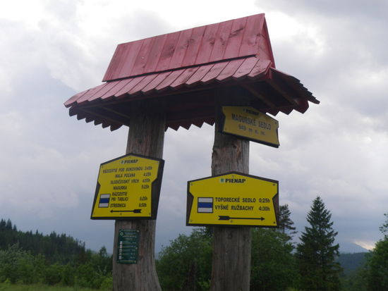  Vom Paß der Spisska Magura gibt es einen Wanderweg auf dem Kamm entlang Richtung Pieniny, unserem Ziel. Aber mit Gepäck trauen wir uns das nicht zu und nehmen lieber die Straße