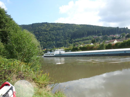 Mit diesem Binnenschiff fahren wir um die Wette. Wären da nicht ab und zu Schleusen, hätten wir keine Chance!