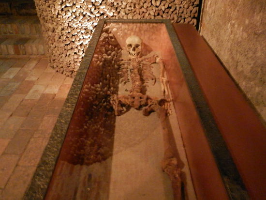 2001, als der Jakobsplatz neugestaltet wurde, fand man darunter die Gebeine von über 50000 Leichen aus mehrenen Jahrhunderten. Sie wurden alle freigelegt, gereinigt und in dieser Krypta der Öffentlichkeit zugänglich gemacht.