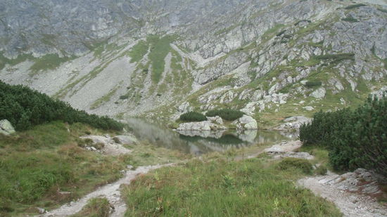 Nur wenige Meter hinter der Passhöhe die Überraschung: ein Gletschersee fast auf gleicher Höhe !