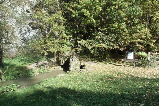 Eine Quelle mit so dreckigem Wasser ? Das ist der Bach, der durch die Talsperre weiter oben geflossen ist und dann zwischendurch  versickert, um hier wieder kraftvoll ans Tageslicht zu kommen !