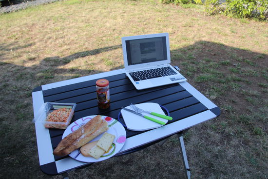 Abendessen und Reisebericht schreiben