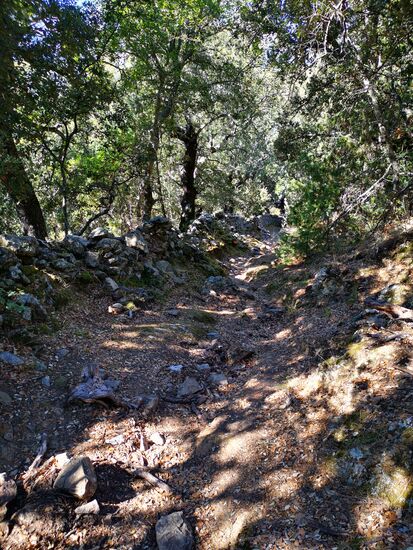 man sieht das Gefälle nicht, aber es ist gut, wenn man sich feste Steine in der passenden "Schuhgröße" aussucht. Der trockene Restboden ist recht rutschig.