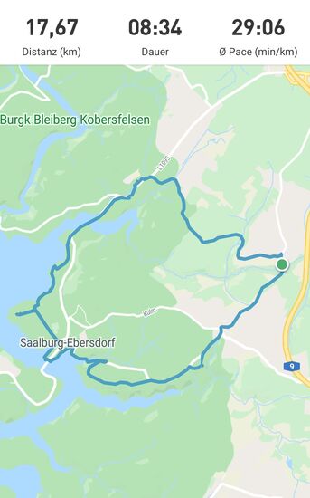 Das ist die heutige Wander-Tour: Raila - Wernsdorf - Saalburg - Kloster - Gräfenwarth - Raila