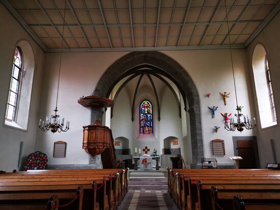 Kanzel 1702, Arbeit mit Kirsch- und Nussbaumholz, ergänzt durch Lindenholzintarsien