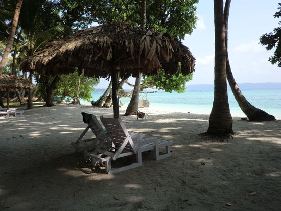 unsere Liegen am Strand 