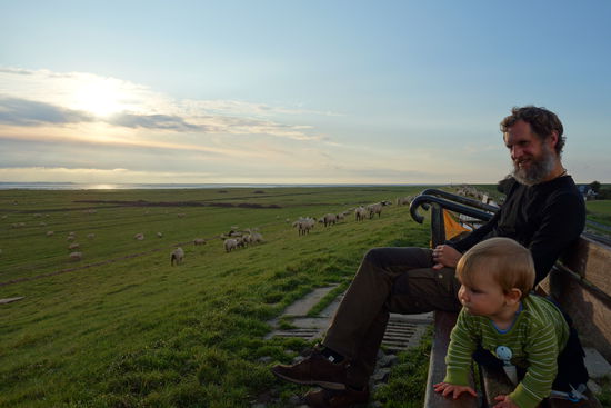 Auf dem Kaiser - Wilhelm - Koog an der Nordsee. 
Koog nennt man das Land, das durch die künstliche Entwässerung hinzugewonnen wurde.
Samuel gefallen vor allem die vielen Schafe und er "mäht" auch schon fleißig.