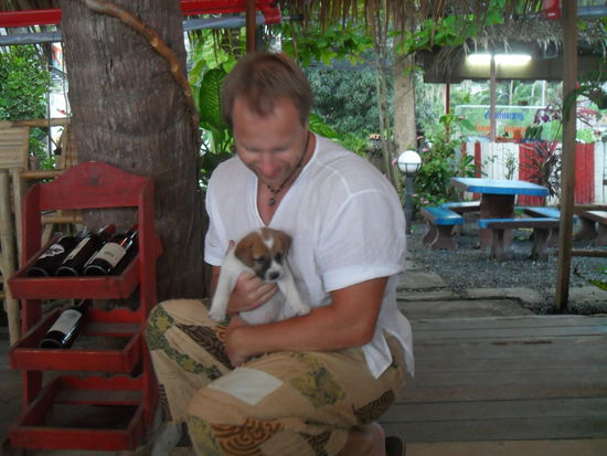 Ankunft bei unserem Lieblingsrestaurant "Swiss Garden Restaurant", der jetzt einen soooo suessen kleinen Hund hat