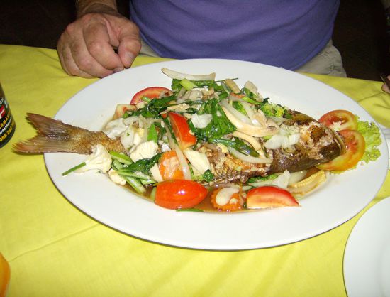 Sehr lecker und dazu Portemonnaie-schonend (ganzer Fisch mit Gemüse 7 € , Thai-Gerichte ab 2,50 €, Obstteller gibt's immer vom Haus dazu)
Tip: Massamam-Curry - soooooooo lecker!
