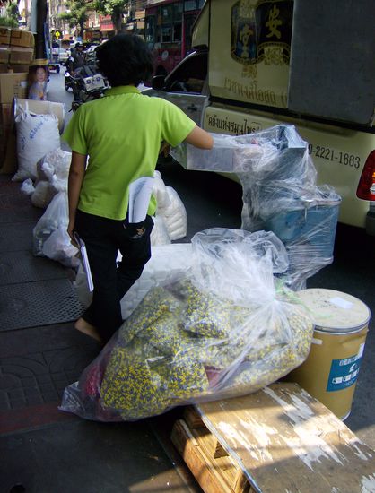 In Chinatown gibt's alles in etwas größeren Mengen - man beachte die schönen grüngelben Pillen im Vordergrund - gegen welche Krankheiten die wohl helfen?