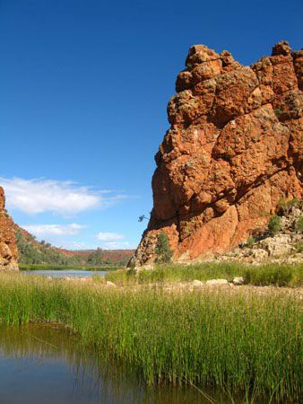 Nur die groesseren Wasserloecher sind (semi)permanent: Glen Helen Gorge