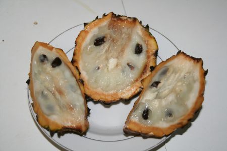 unbekannte Frucht schmeckt wie eine Mischung aus Banane und Kokosnuss
