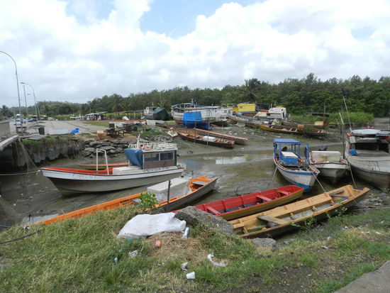 Fischerboote liegen im Schlick