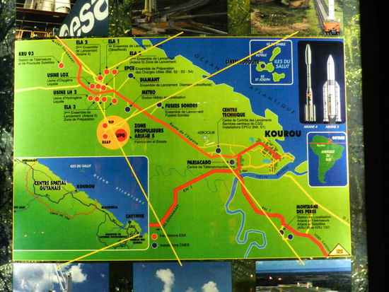 Lageplan der einzelnen Anlagen im Spacecenter von Kourou
