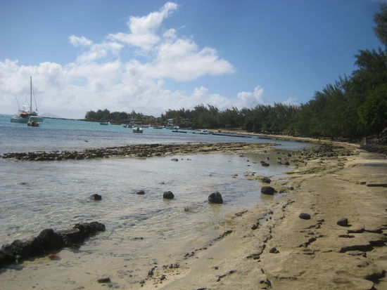 Der Landungsstrand mit felsigem Untergrund.