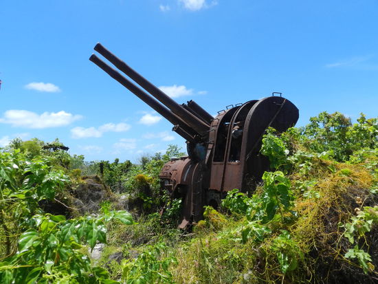 Auf dem höchsten Hügel mitten in der Mine steht dieses japanische Geschütz aus dem 2. WK