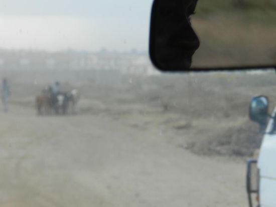 Das Bild ist nicht unscharf und es herrscht auch kein Nebel: der Schleichweg, um dem infernalischen Berufsverkehr Nairobis zu entkommen, führt über eine von Eselkarren, Pkw, Minibussen und 40-Tonnern-Lkw befahrene Staubstraße