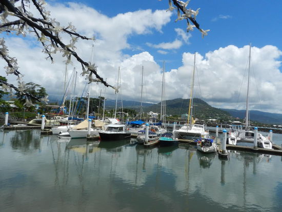 Blick über die Marina auf die Bergkette