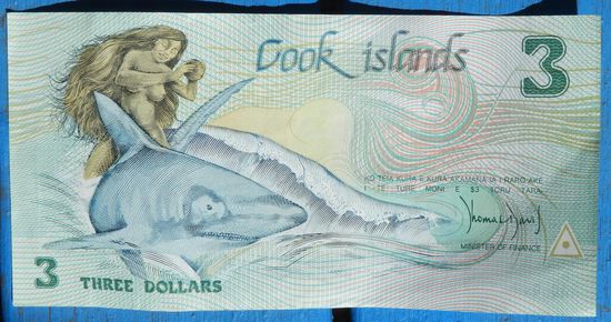 Obwohl die Cook-Inseln den neuseeländischen Dollar verwenden, werden zwei eigene 3-Dollar-Noten ...