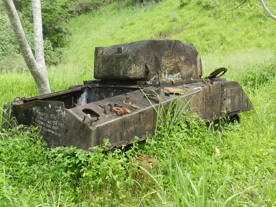 Ein amerikanischer Sherman-Panzer mitten im Busch