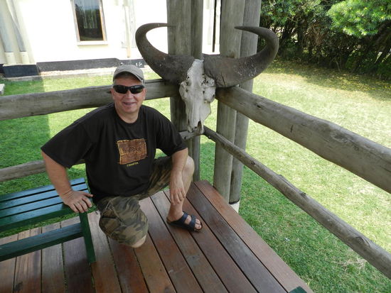 ... Touristen unter Büffelhörnern ...