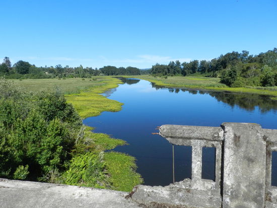 Die vom Erdbeben beschädigte Cayumapu-Brücke bei Valdivia