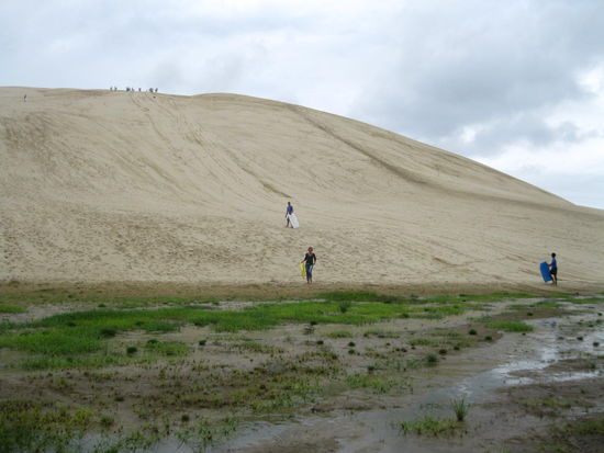 ich mit dem gelben Board nach meinem ersten Sandduenenritt 
