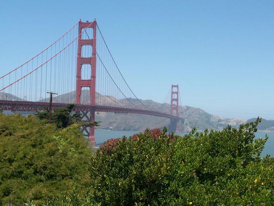 Blick auf die "Golden Gate Bridge" aus dem Park