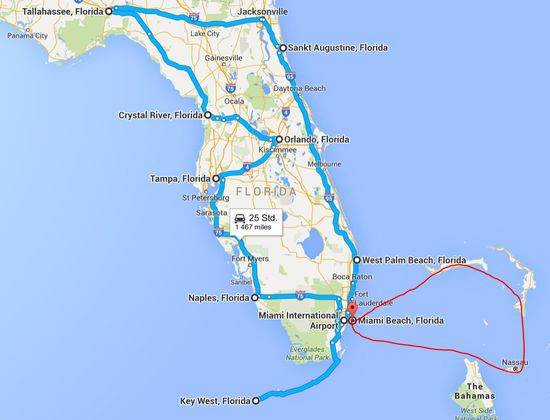 Floridarundfahrt mit dem Auto und Kreuzfahrt zu den Bahmas