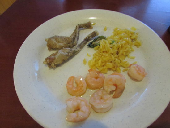 Froschschenkel mit Shrimps und Reis