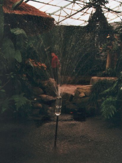 "Springbrunnen" der Sikkim Flower Show 
(Gewächshaus; 10 Rs. Eintritt, im Frühjahr angeblich wundervolle Orchideenausstellung, die in Sikkim zahlreich autochton wachsen).