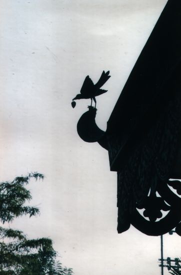 Dach des chinesischen Maitreya-Tempels im Lumbini-Park des Morgens.