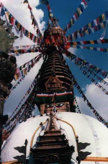 Eines der berühmtesten Bauwerke Nepals, ist diese Stupa in einem Innenhof einer Seitenstraße gut versteckt.
