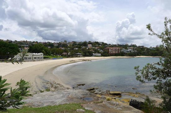 Der Balmoral Beach, unser Hausstrand, leider war das Wetter  an diesem Tag semioptimal. Deshalb auch ein extrem leerer Strand, sieht man sonst selten
