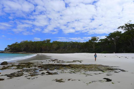 Abends am Hyams Beach,der angeblich den weissesten Sand der Welt hat. Dort ist in der gesamten Gegend, durch Schilder ausgewiesen, Übernachten im Auto eindeutig verboten!