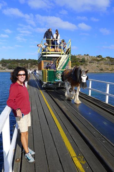 Die alte Pferdetram fährt noch nach Granite Island