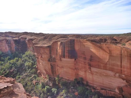 Senkrecht abfallende Felswände und immer wieder grüne Oasen, die auf Wasser schließen lassen