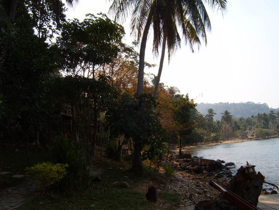 Ich finde es toll in diesem Ressort also bleibe ich hier und miete ein sehr schoenes Bungalow direkt am steinigen Strand. Fuer Traveller Verhaeltnisse sehr komfortabel. Er hat Warmwasser, ist  ca. 30qm gross. Ich schaue direkt auf den Sonnenuntergang. Romantisch. Leider muss ich derzeit solche Eindruecke allein geniessen.