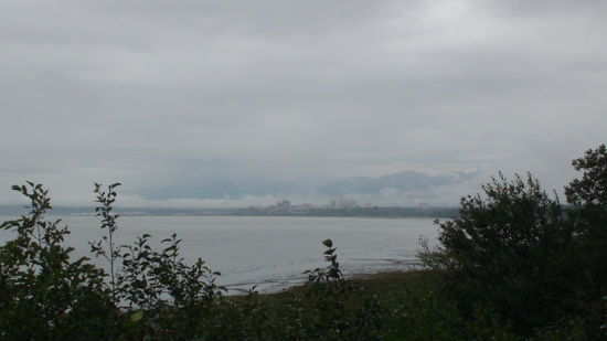 View auf Anchorage bei strömendem Regen