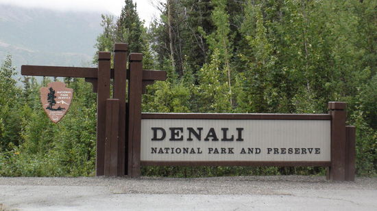 Der knapp 24.585 km² große Denali-Nationalpark. Der Name stammt vom indianischen Wort denali (der Hohe) für den höchsten Berg, dem Mount McKinley (6193 m), ab. Der Park wurde 1917 gegründet.